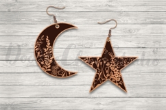 Moon and Star Floral Earrings SVG Laser Cut. Floral Jewelry Product Image 2