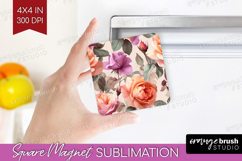 Floral Magnet Sublimation - Sping Flowers Square Magnet PNG Product Image 1
