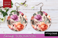 Floral Round Earrings - Sping Flowers PNG Sublimation Product Image 1