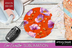 Floral Car Coaster - Sping Flowers Coaster PNG Sublimation Product Image 1