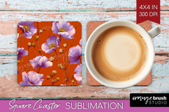 Floral Square Coaster - Sping Flowers Coaster PNG Product Image 1