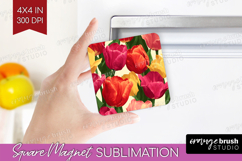 Floral Magnet Sublimation - Sping Flowers Square Magnet PNG Product Image 1