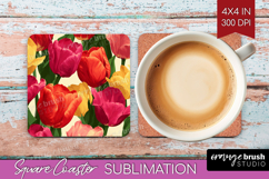 Floral Square Coaster - Sping Flowers Coaster PNG Product Image 1