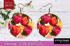 Floral Round Earrings - Sping Flowers PNG Sublimation Product Image 1