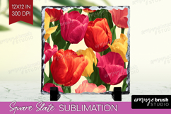 Floral Slate PNG - Sping Flowers Square Slate Sublimation Product Image 1