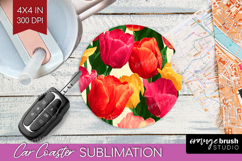 Floral Car Coaster - Sping Flowers Coaster PNG Sublimation Product Image 1