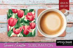 Floral Square Coaster - Sping Flowers Coaster PNG Product Image 1