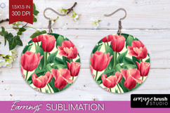 Floral Round Earrings - Sping Flowers PNG Sublimation Product Image 1