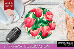 Floral Car Coaster - Sping Flowers Coaster PNG Sublimation Product Image 1
