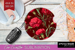 Floral Car Coaster - Sping Flowers Coaster PNG Sublimation Product Image 1