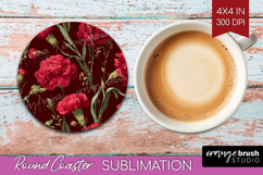 Floral Round Coaster - Sping Flowers Coaster PNG Sublimation Product Image 1