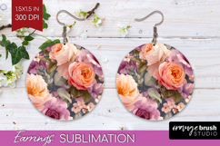 Floral Round Earrings - Sping Flowers PNG Sublimation Product Image 1