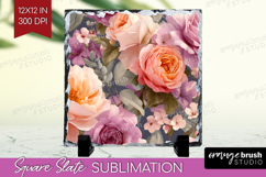 Floral Slate PNG - Sping Flowers Square Slate Sublimation Product Image 1