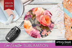 Floral Car Coaster - Sping Flowers Coaster PNG Sublimation Product Image 1