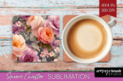 Floral Square Coaster - Sping Flowers Coaster PNG Product Image 1