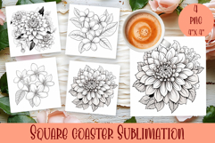 Flower coaster Sublimation, Flowers Coloring Pages Product Image 1