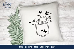 Jeans Pocket SVG Cut File | Garden Flowers and Butterflies Product Image 2