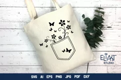 Jeans Pocket SVG Cut File | Garden Flowers and Butterflies Product Image 1