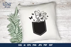 Jeans Pocket SVG | Butterflies and Tropic Flower Design Product Image 4