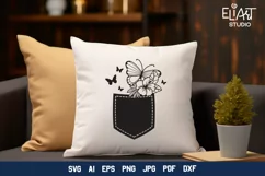 Jeans Pocket SVG | Butterflies and Tropic Flower Design Product Image 2