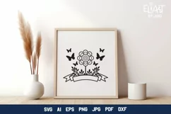 Floral Ribbon SVG | Flower Banner with Butterflies Product Image 4