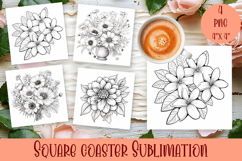 Flower coaster Sublimation, Flowers Coloring Pages Product Image 1