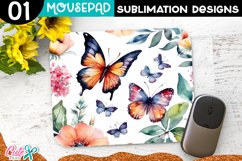 Flowers and Butterfly Mouse pad Sublimation Design 