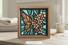 Flowers and Butterfly Spring Stained Glass Shadow Box Product Image 1