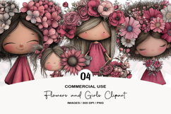 Flowers and Girls Clipart Sublimation Product Image 1