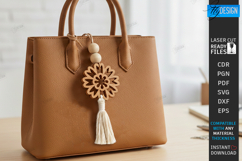 Flower Bag Tag Laser Cut | Macrame Keychain SVG | Boho Charm Product Image 1
