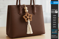 Flower Bag Tag Laser Cut | Macrame Keychain SVG | Boho Charm Product Image 1