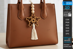 Flower Bag Tag Laser Cut | Macrame Keychain SVG | Boho Charm Product Image 1