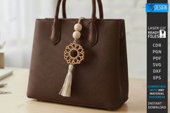 Flower Bag Tag Laser Cut | Macrame Keychain SVG | Boho Charm Product Image 1