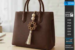 Flower Bag Tag Laser Cut | Macrame Keychain SVG | Boho Charm Product Image 1