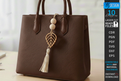 Flower Bag Tag Laser Cut | Macrame Keychain SVG | Boho Charm Product Image 1