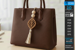 Flower Bag Tag Laser Cut | Macrame Keychain SVG | Boho Charm Product Image 1