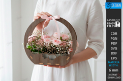 Flowers Basket Laser Cut | Bouquet Holder | Gift Basket SVG Product Image 1