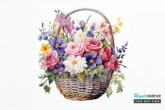 Flowers Basket Watercolor PNG Clipart Product Image 1
