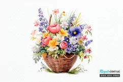 Flowers Basket Watercolor PNG Clipart Product Image 1