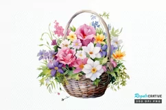 Flowers Basket Watercolor PNG Clipart Product Image 1