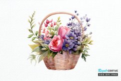 Flowers Basket Watercolor PNG Clipart Product Image 1