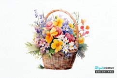 Flowers Basket Watercolor PNG Clipart Product Image 1