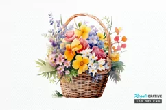 Flowers Basket Watercolor PNG Clipart Product Image 1