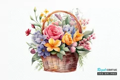 Flowers Basket Watercolor PNG Clipart Product Image 1