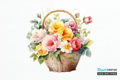 Flowers Basket Watercolor PNG Clipart Product Image 1