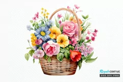 Flowers Basket Watercolor PNG Clipart Product Image 1