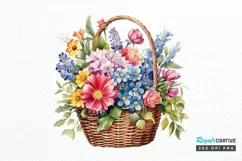 Flowers Basket Watercolor PNG Clipart Product Image 1
