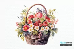 Flowers Basket Watercolor PNG Clipart Product Image 1