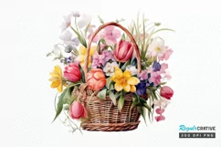 Flowers Basket Watercolor PNG Clipart Product Image 1