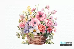 Flowers Basket Watercolor PNG Clipart Product Image 1